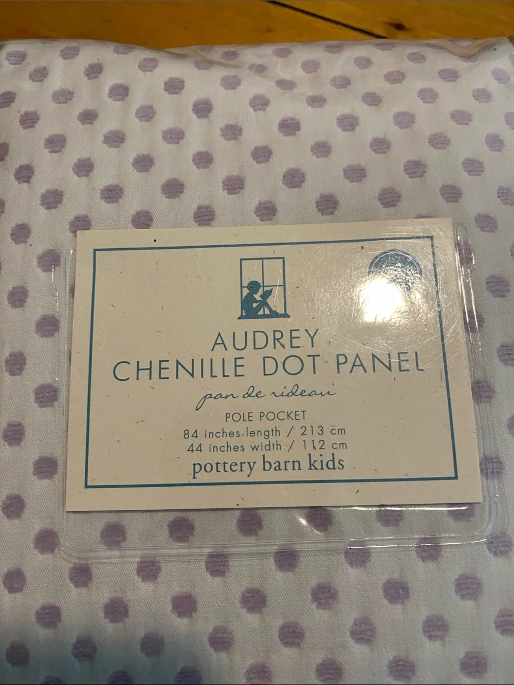 Pottery Barn Kids Audrey Chenille Curtain Panel White Purple Polka Dot 44X84